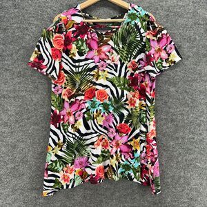 Anthony Richards T-Shirt Women XL Black Floral Crew Neck Short Sleeve Casual